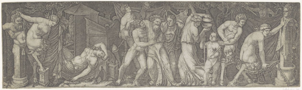 Bacchanale avec Bacchus ivre, satyres et ménades - Marcantonio Raimondi