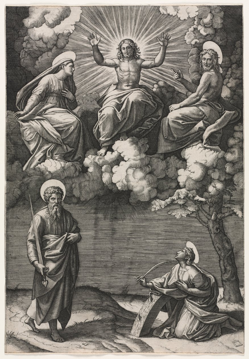 Christ, la Vierge et Saint Jean-Baptiste avec Saints Paul et Catherine, vers 1520-1525 - Marcantonio Raimondi