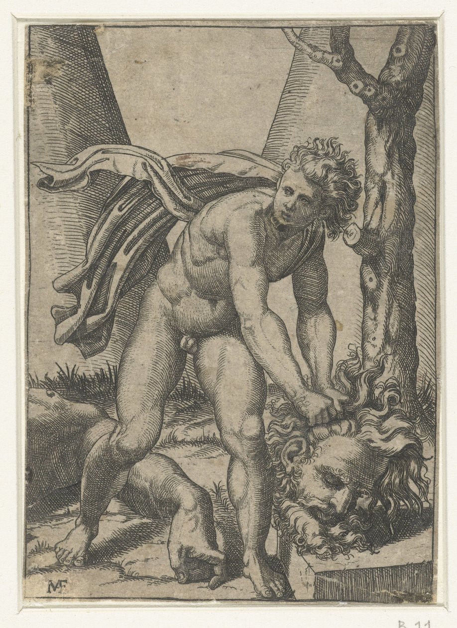 David avec la tête de Goliath - Marcantonio Raimondi