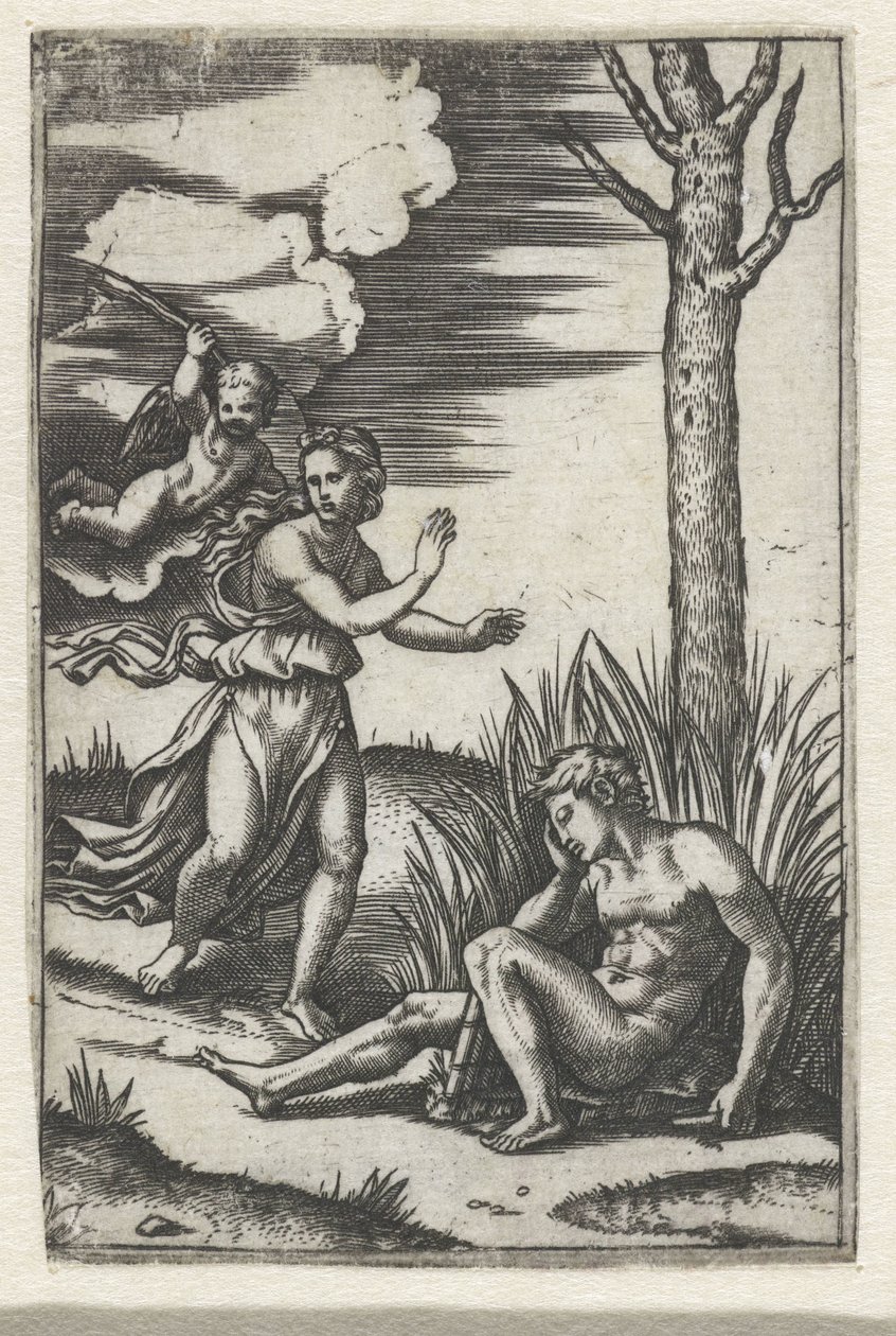 Homme endormi et nymphe poursuivis par l