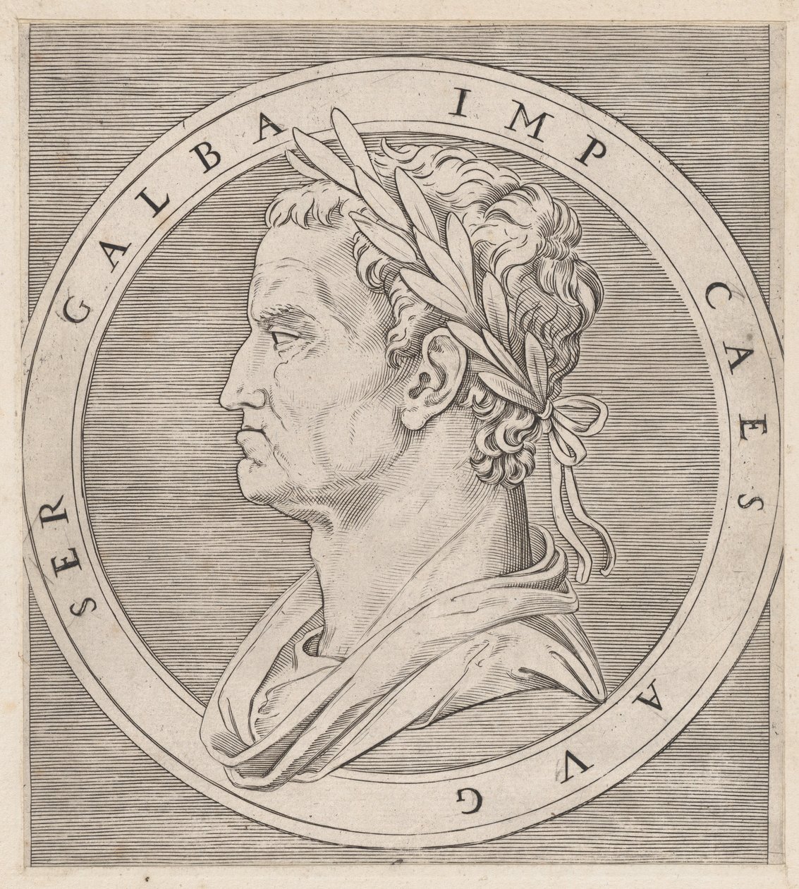 Speculum Romanae Magnificentiae : Galba, des Douze Césars, vers 1500-1534 - Marcantonio Raimondi