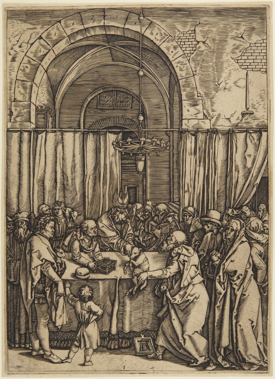 Le grand prêtre rejetant Joachim, planche 1 de la Vie de la Vierge - Marcantonio Raimondi