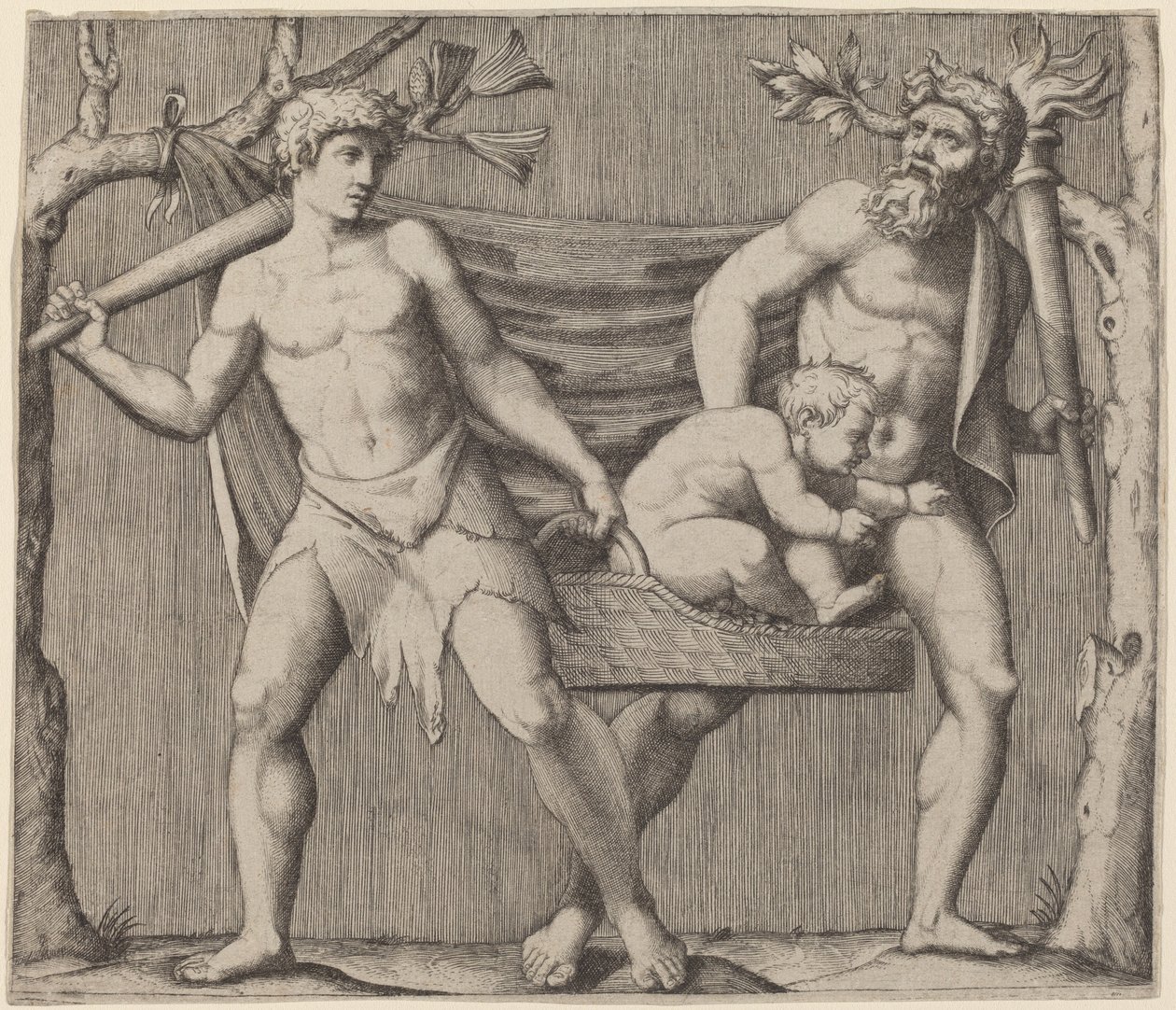Deux faunes portant un enfant - Marcantonio Raimondi