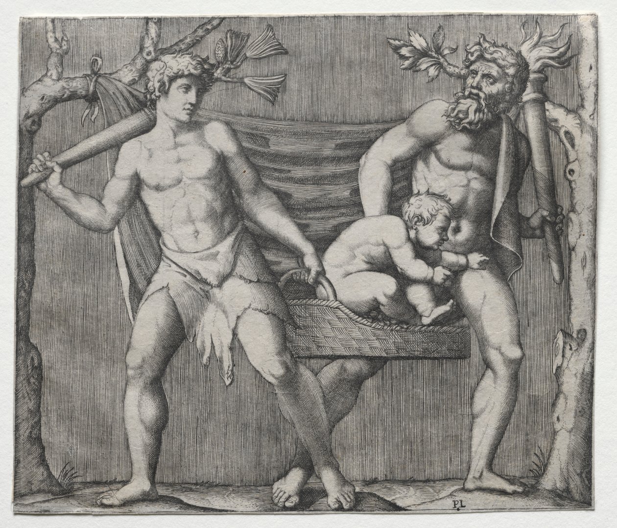 Deux faunes portant un enfant dans un panier - Marcantonio Raimondi