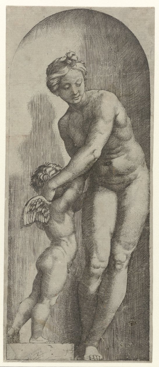 Vénus et Amour debout dans une niche - Marcantonio Raimondi