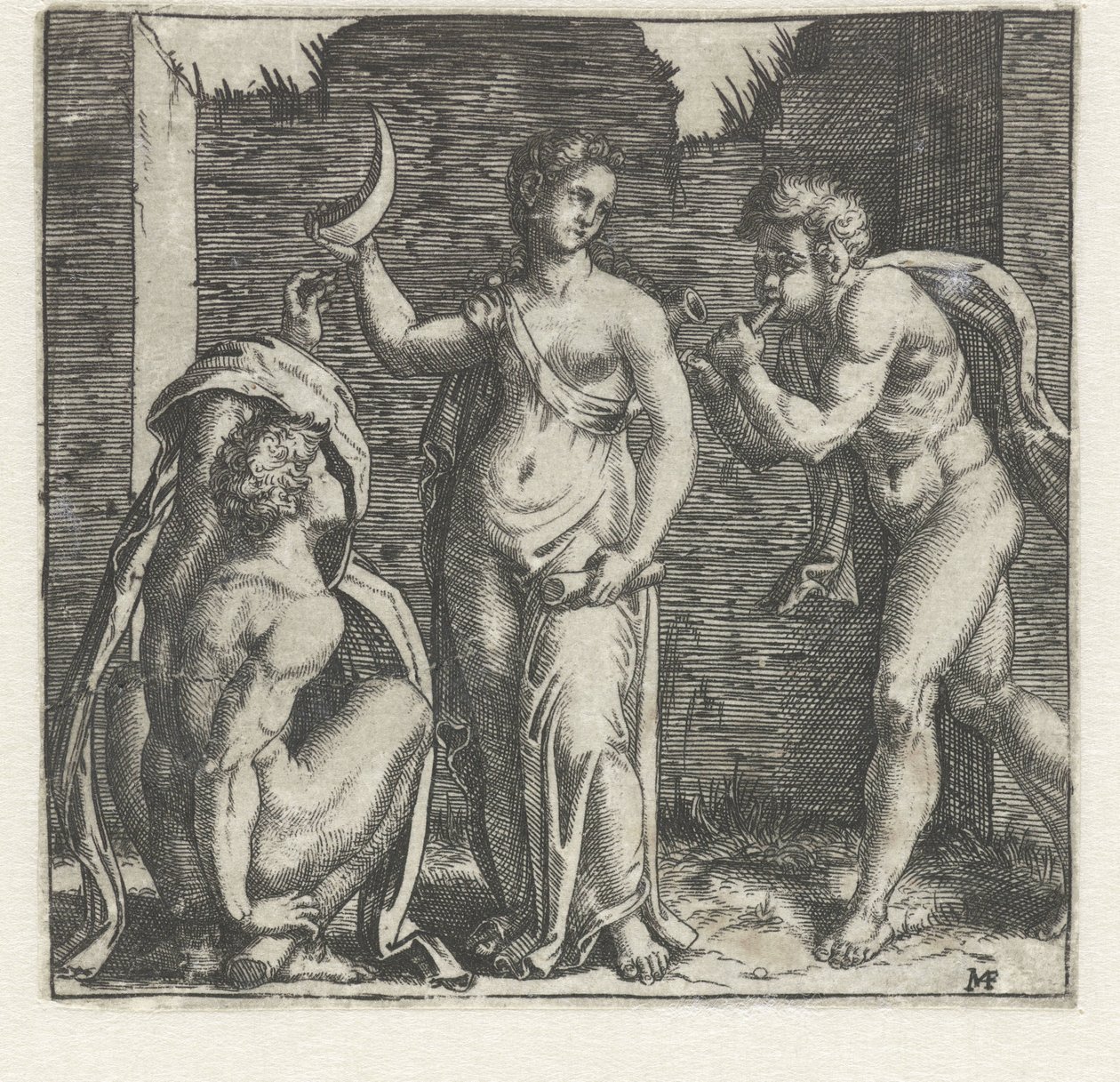 Femme avec demi-lune flanquée d