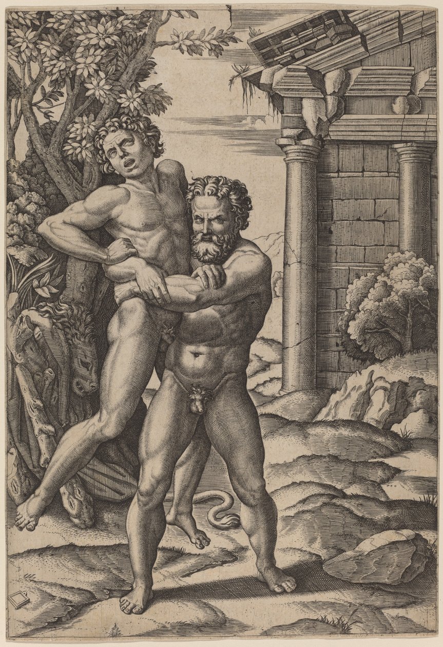 Hercule et Antée - Marcantonio Raimondi, after Raphael