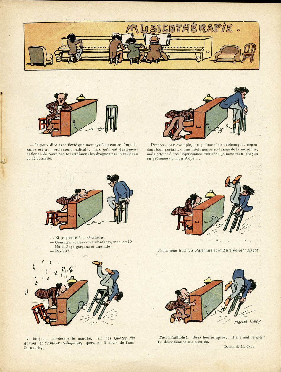 Illustration de Marcel Capy dans Le Rire, 30/03/12 - Musicothérapie - Musique, Piano - Marcel Amable O.L. Capy