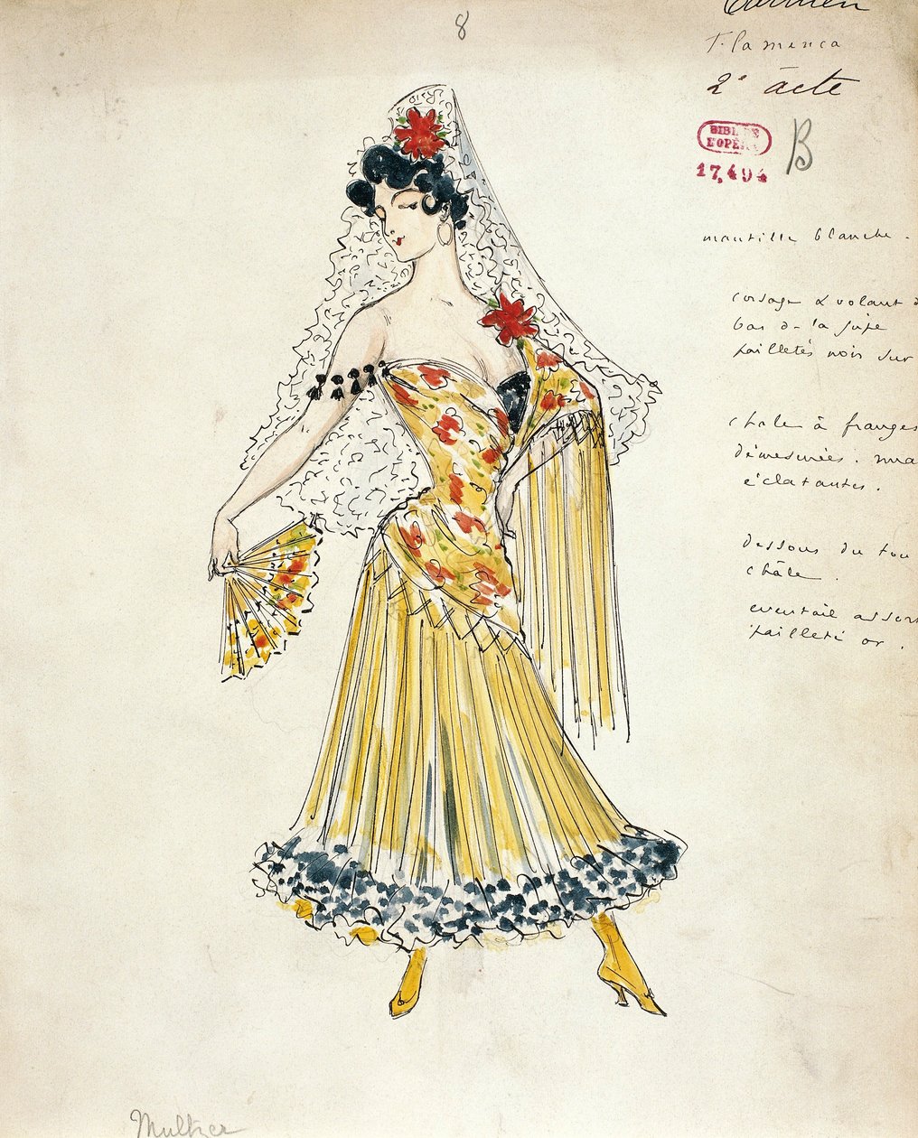 France, Paris, Esquisse de costume pour danseurs de flamenco pour Carmen de Georges Bizet - Marcel Multzer