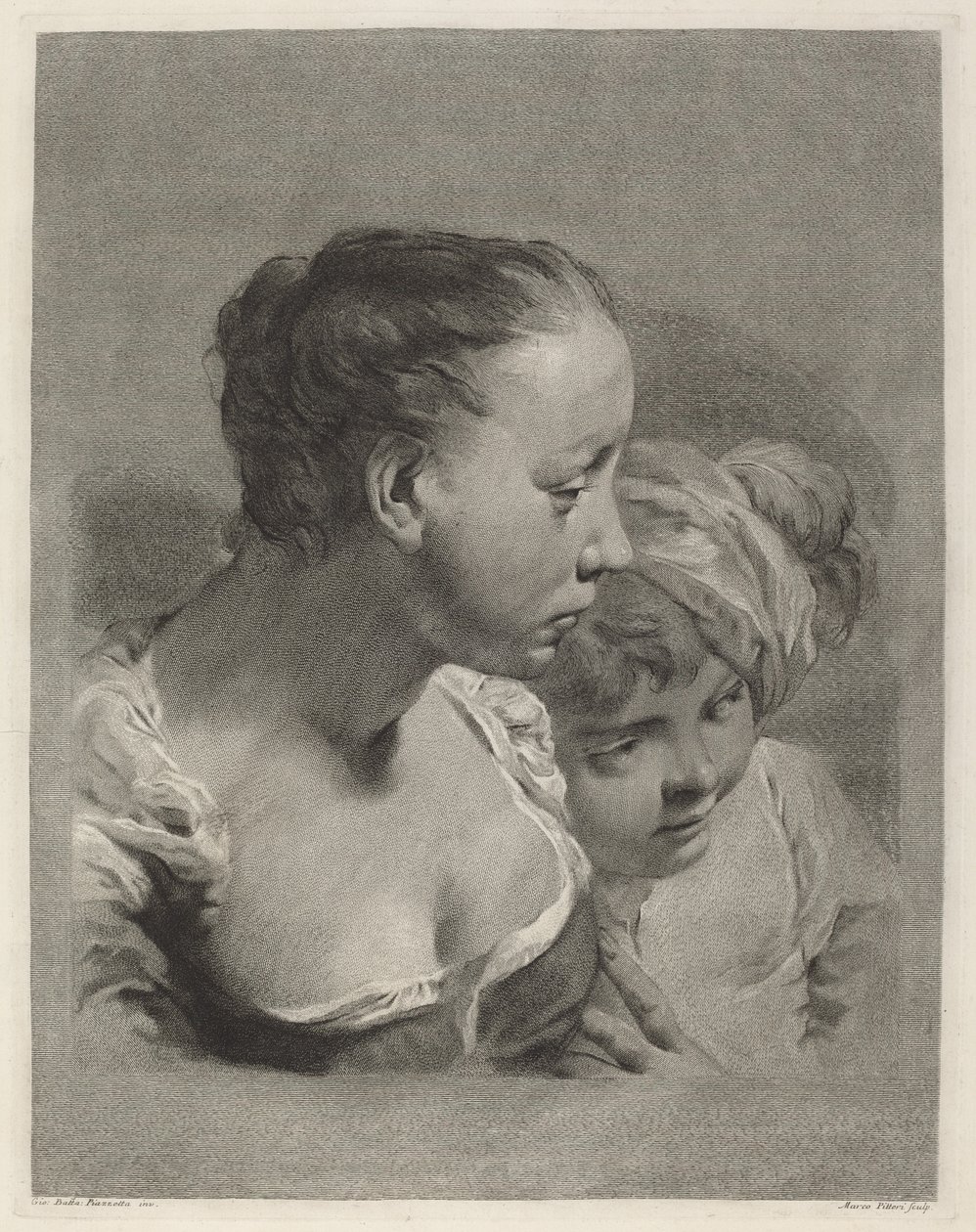 Jeune femme et garçon face à droite - Marco Alvise Pitteri after Giovanni Battista Piazzetta