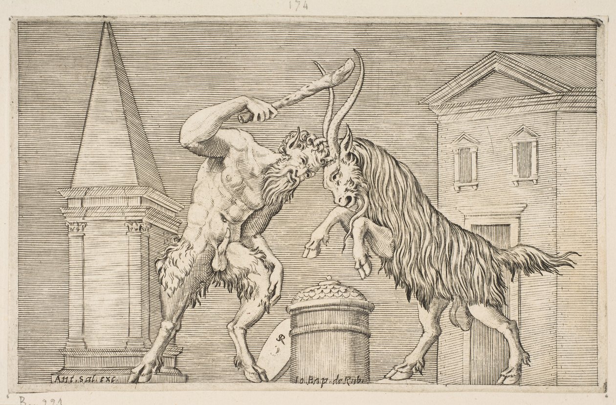 Un satyre et un bélier s