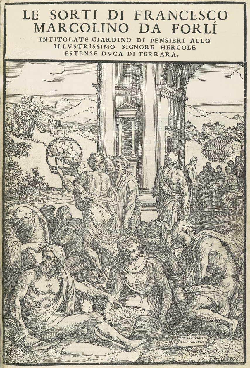 Le Sorti...intitolate giardino di pensieri, octobre 1540. Créateurs : Inconnu, Marco Dente - Marco Dente