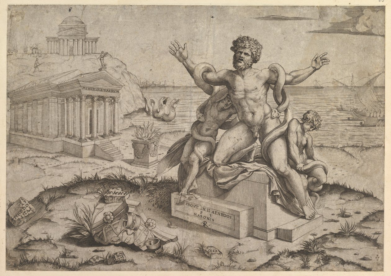 Speculum Romanae Magnificentiae: Bas-reliefs antiques avec Laocoon, vers 1516-20 - Marco Dente