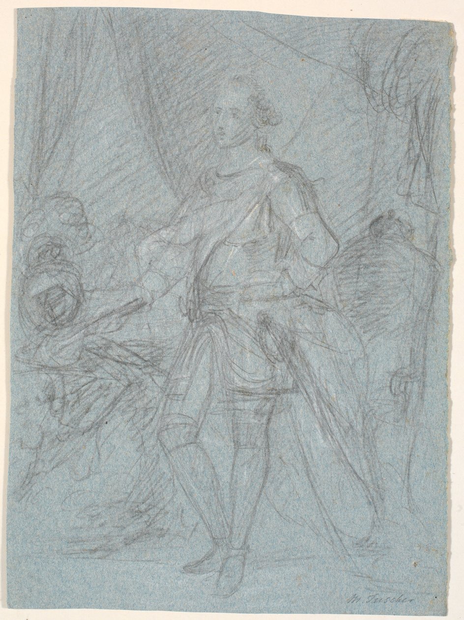 Esquisse pour un portrait en pied. Préparation pour le portrait de famille de Chr. VI (Rosenborg)? Frederik V comme prince héritier - Marcus Tuscher
