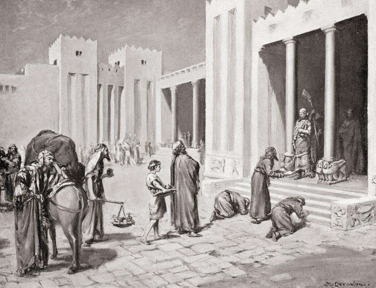 Un prince syro-hittite interrogeant un groupe de ses sujets sémites dans le Bit-hilani, tiré de Hutchinson