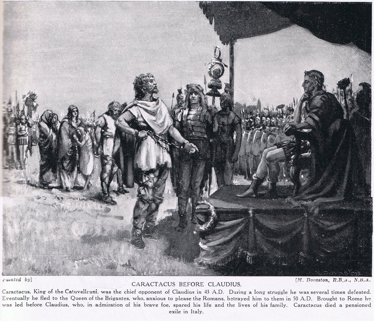 Caractacus devant Claudius, illustration tirée de "Hutchinson