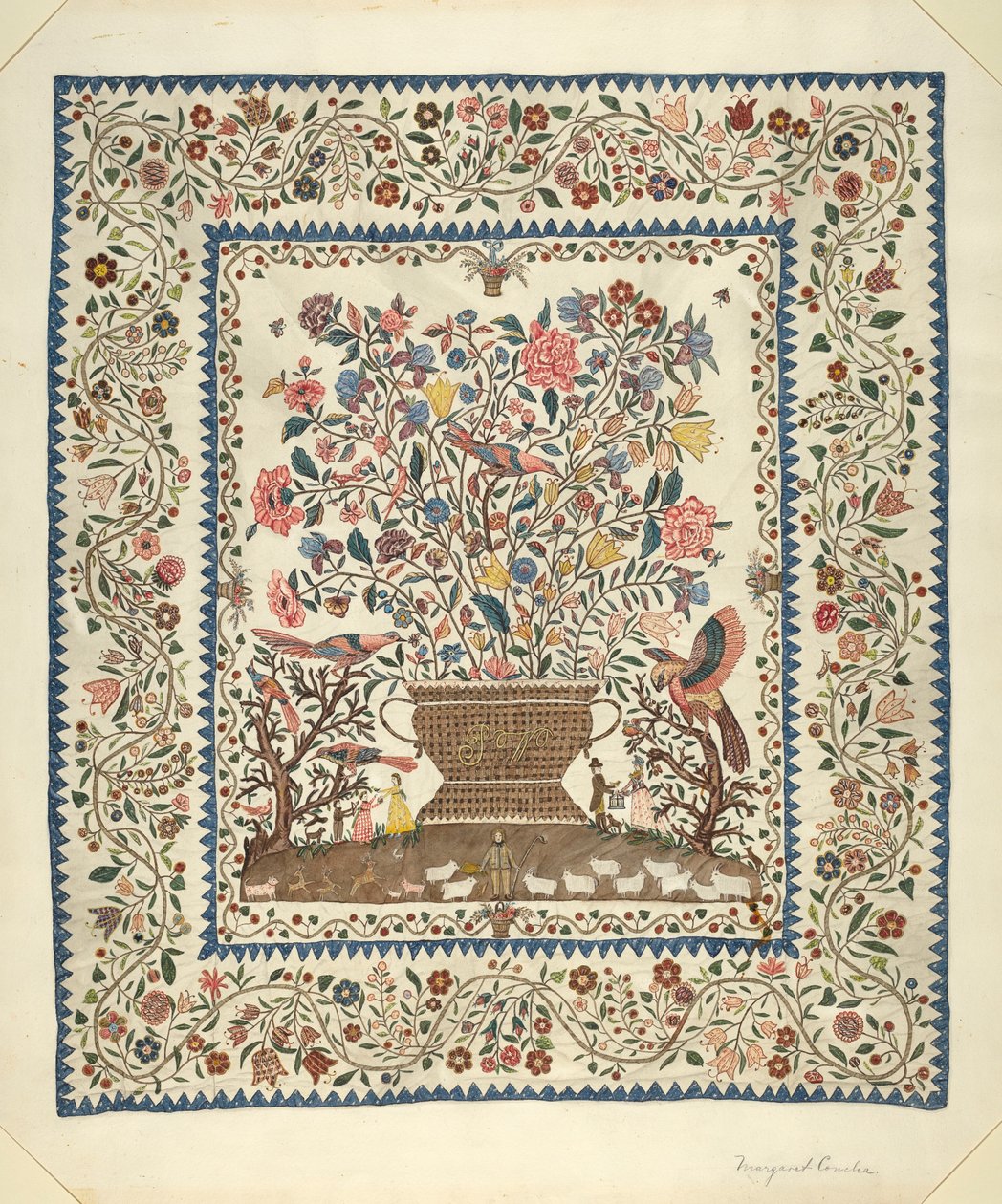 Couverture appliquée et brodée, 1935-1942 - Margaret Concha
