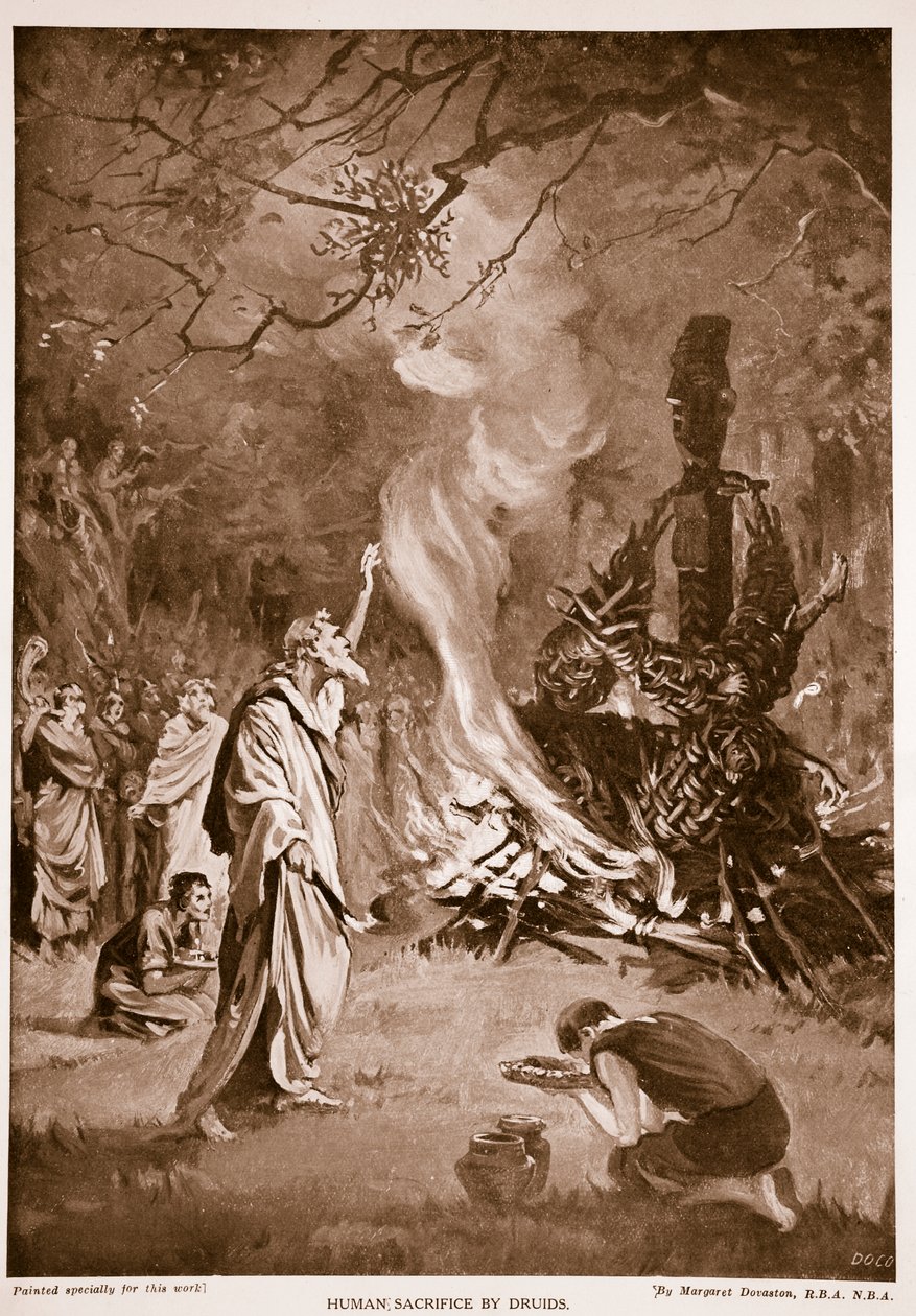 Sacrifice humain par les druides, illustration tirée de "Hutchison
