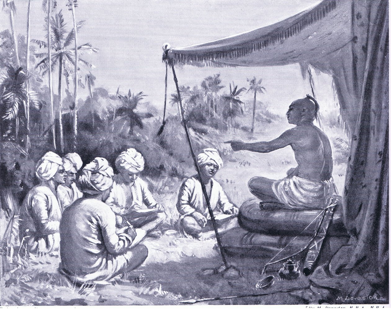 Kulottunga Chola donne des instructions à ses géomètres 1086 AD (litho) - Margaret Dovaston