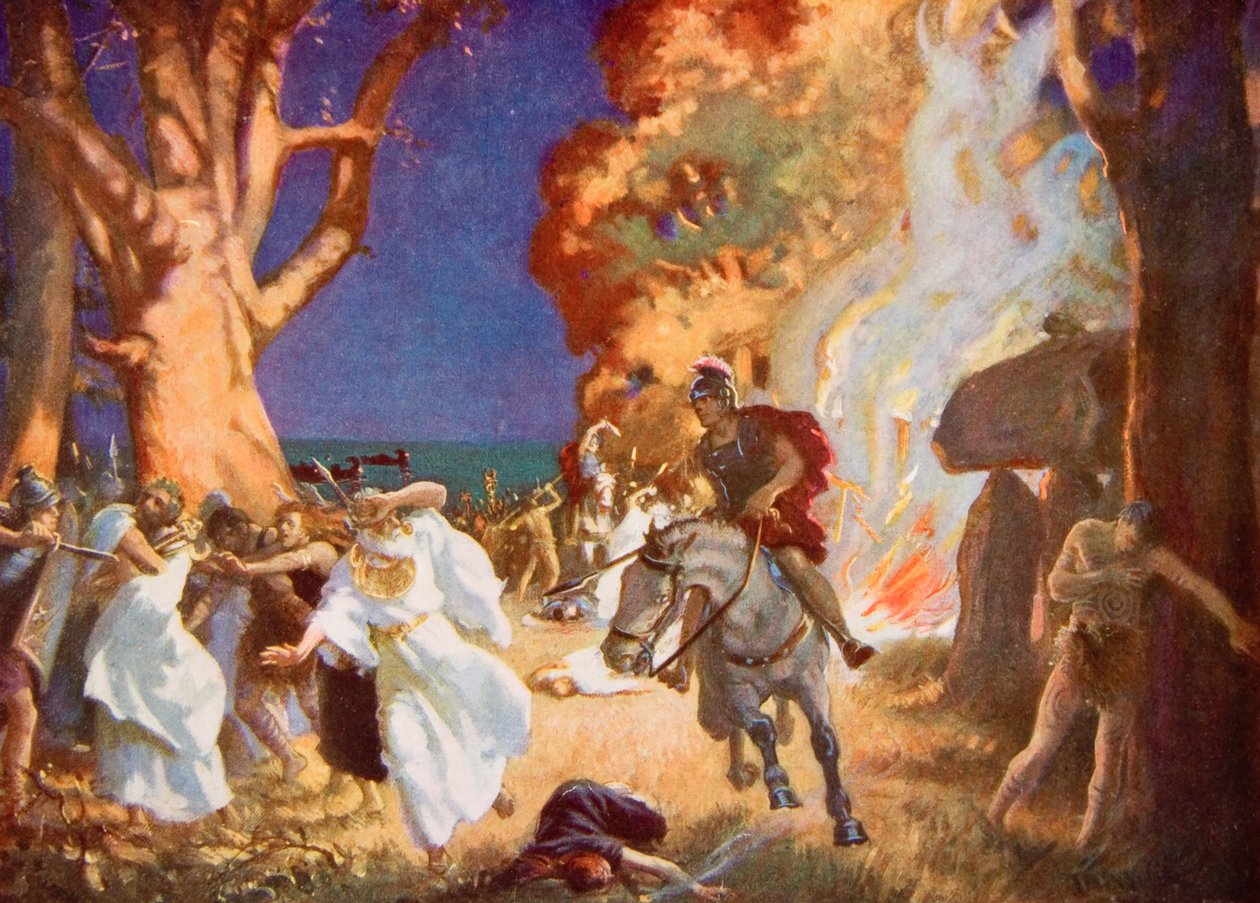 Le massacre des druides à Anglesey par les Romains en 60 après J.-C., illustration tirée de "Hutchinson