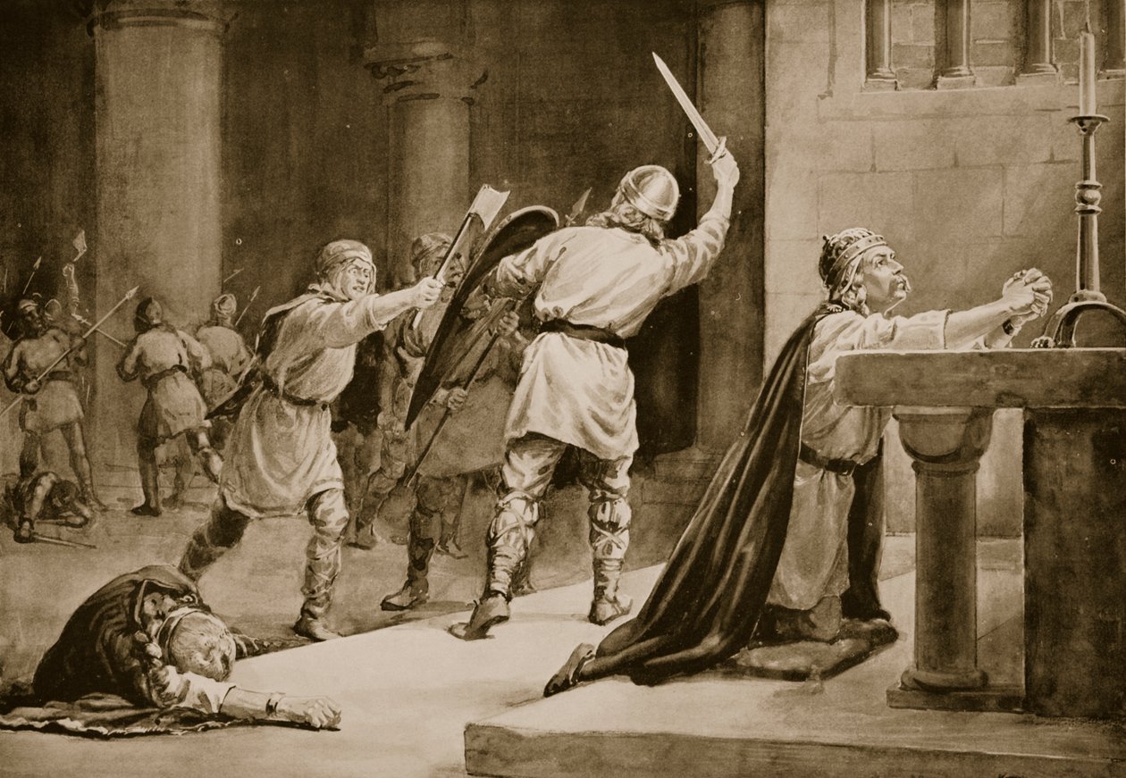 Le meurtre de Knut le Saint en 1086 (lithographie) - Margaret Dovaston