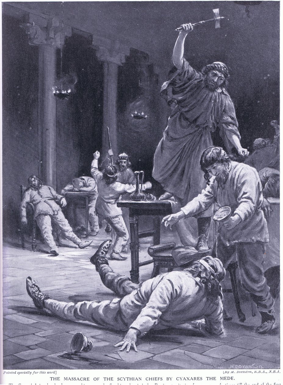 Le massacre des chefs scythes par Cyaxarès le Mède (litho) - Margaret Dovaston
