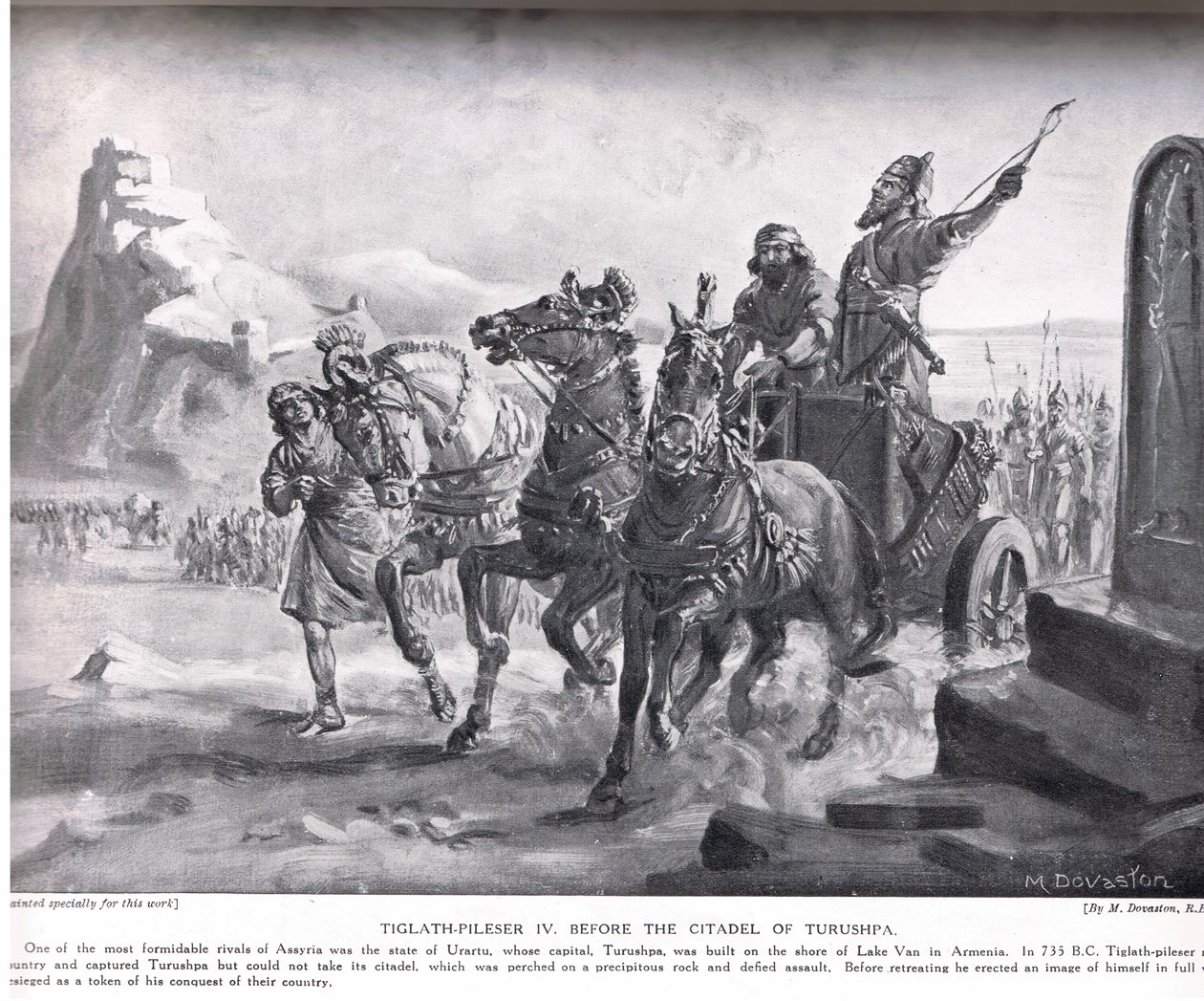 Tiglath-Pileser IV devant la citadelle de Turushpa, illustration tirée de "Hutchinson