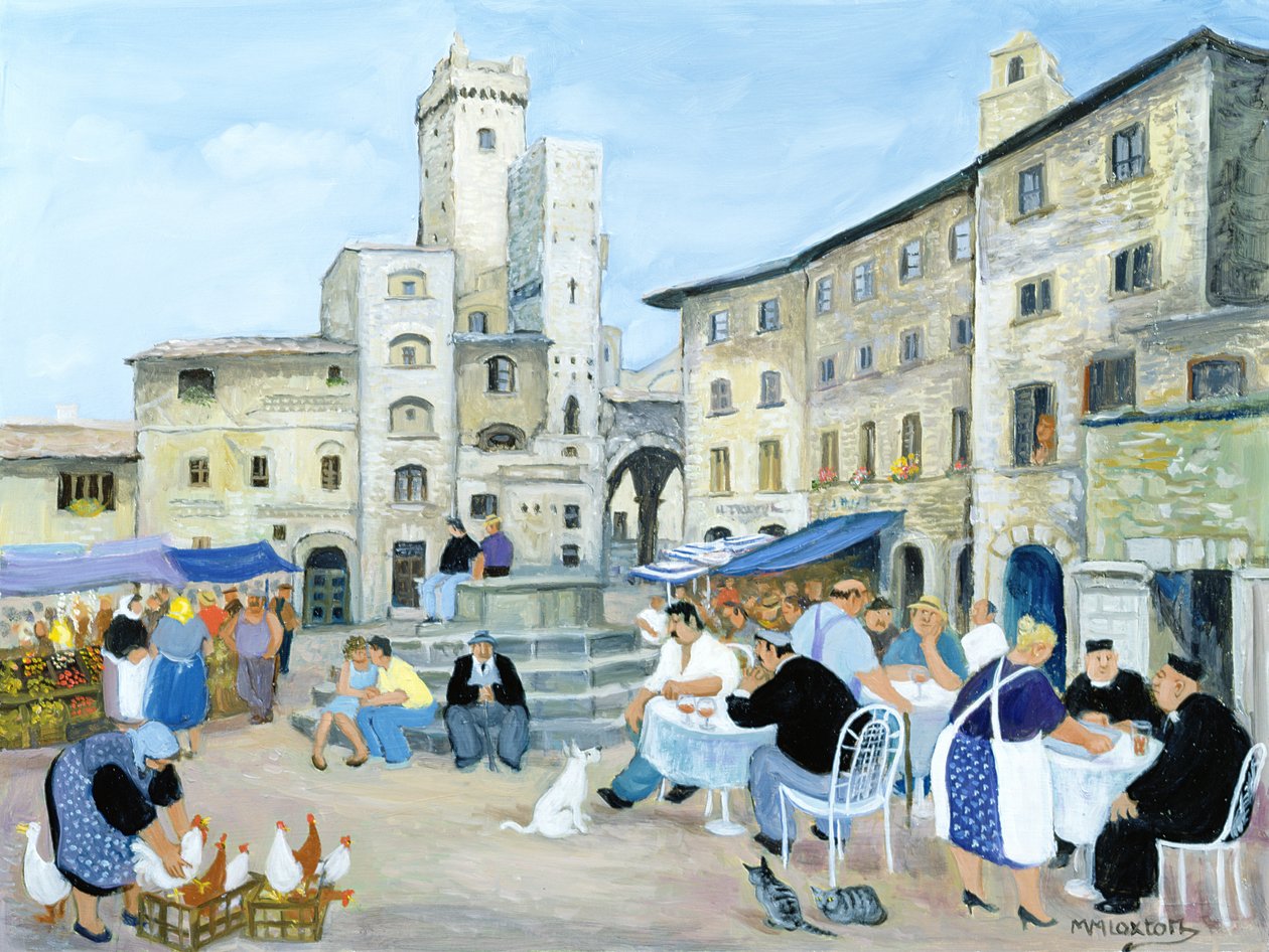 Déjeuner sur une place de marché, Toscane - Margaret Loxton