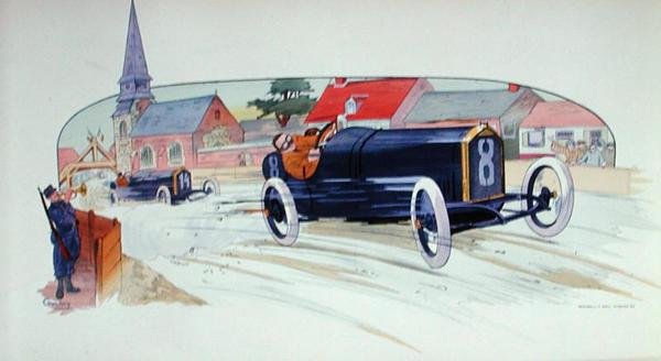 Une voiture de course Peugeot au Grand Prix de France de 1911 - Marguerite (fl.1909 14) Montaut