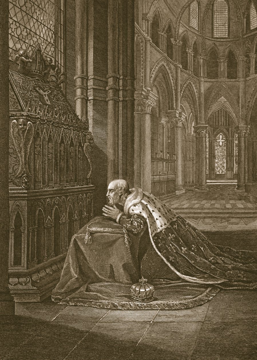Louis VII, roi de France, devant la tombe de Beckett, gravé par W. Sharp, illustration de 