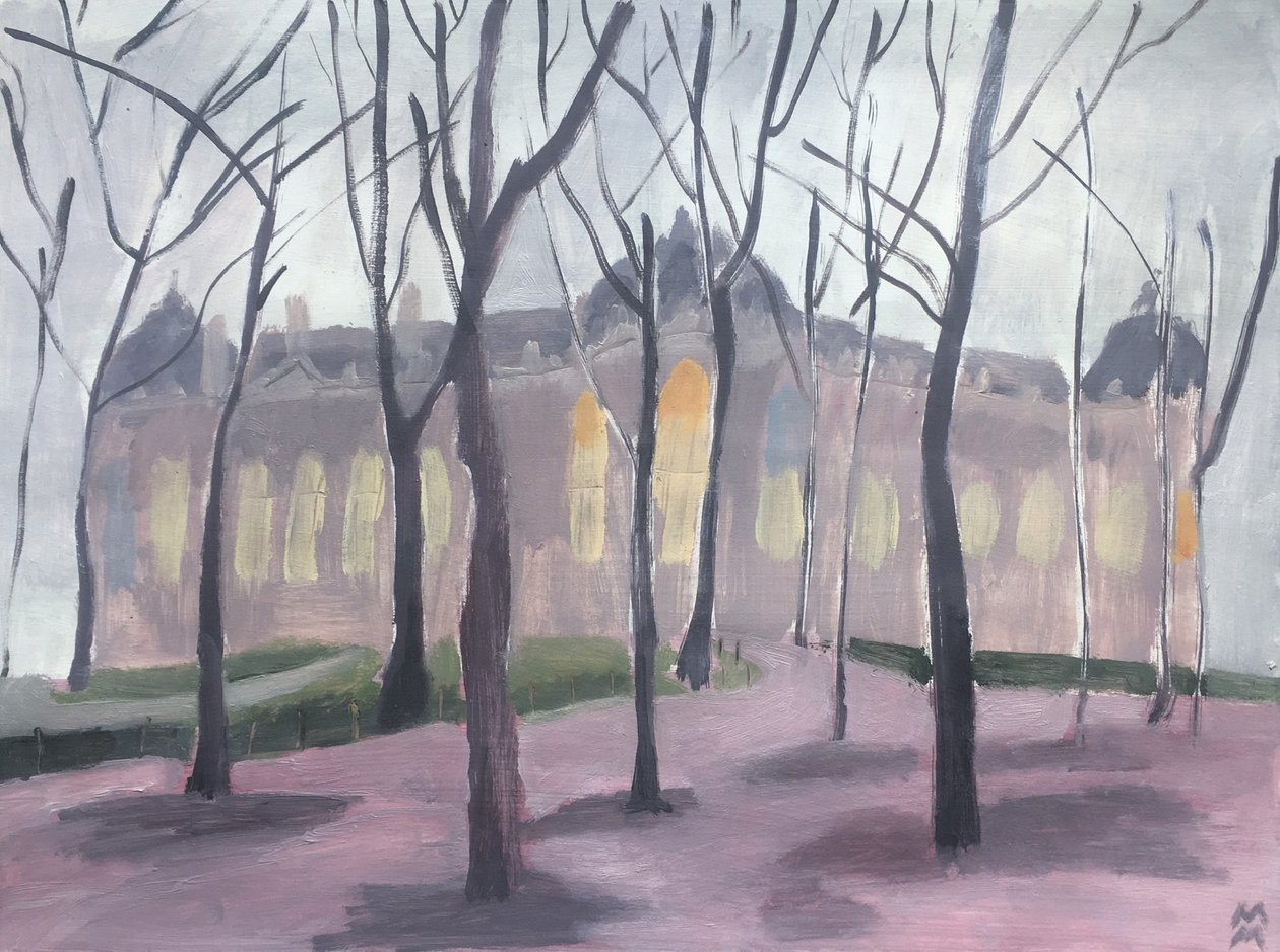 Le Petit Palais en hiver III, 2019 (huile sur papier) - Maria Magenta