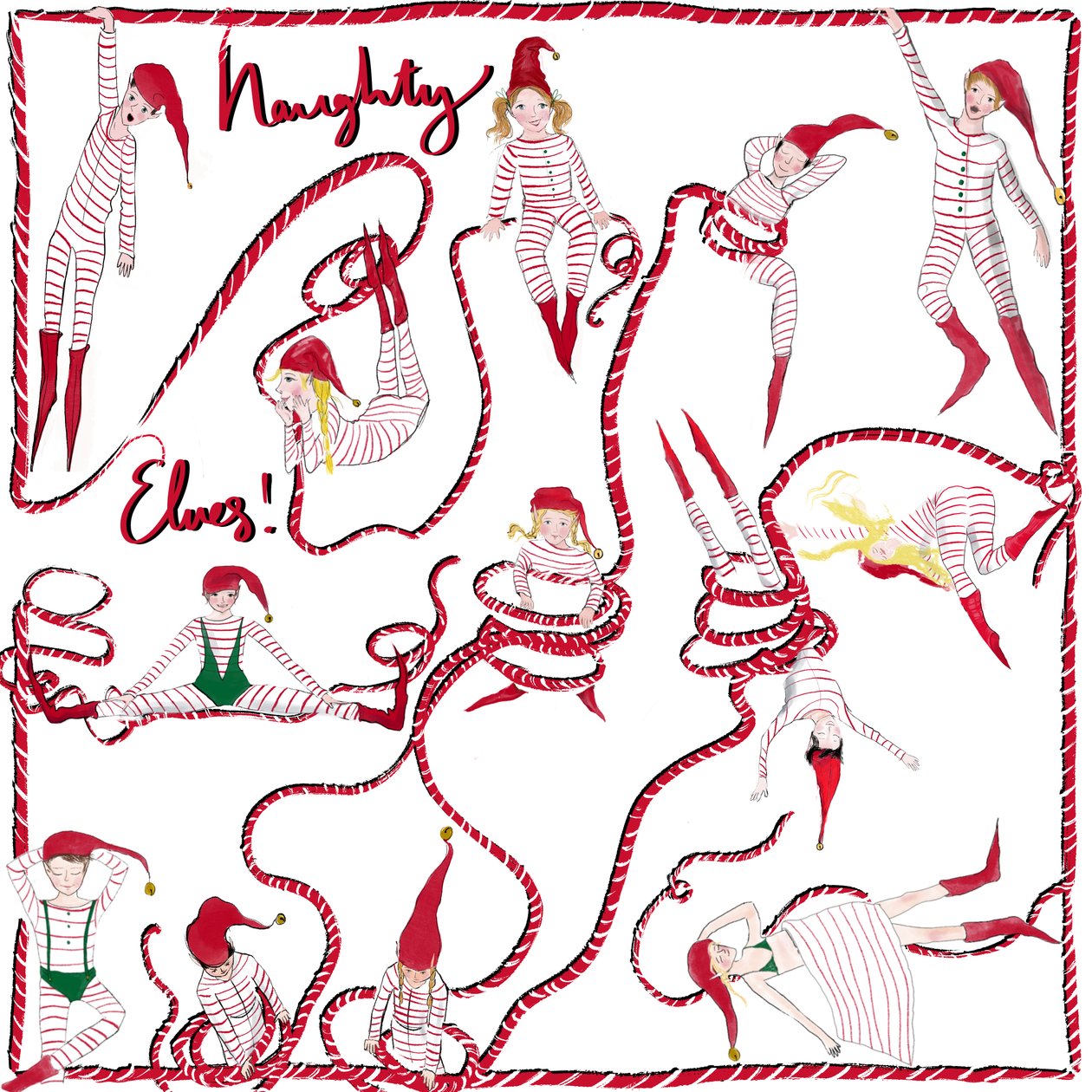 Naughty Elves, 2020 (aquarelle, stylo sur papier) - Marianna Kulukundis