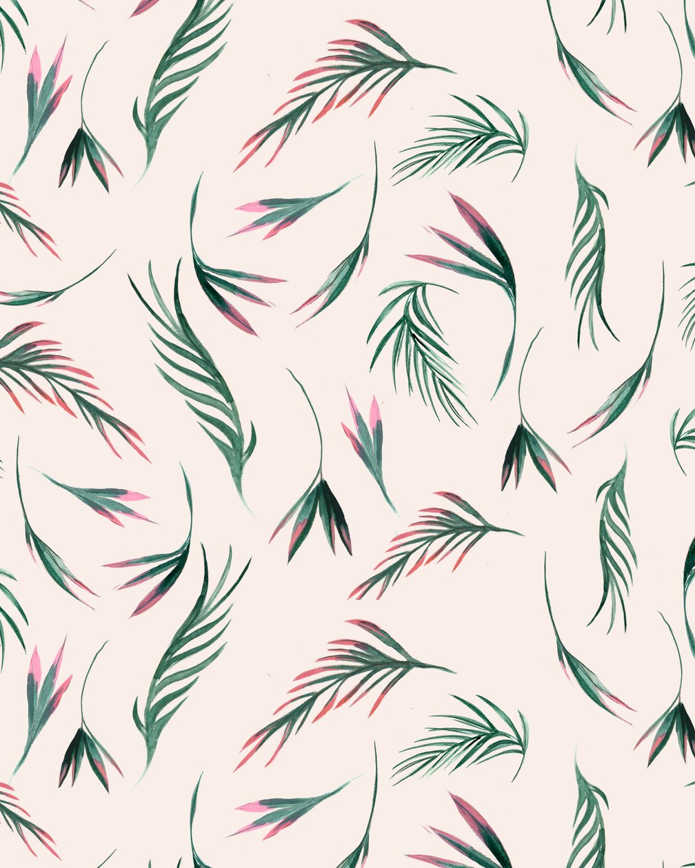 Feuilles tropicales en rose, 2020 (aquarelle) - Marianna Kulukundis