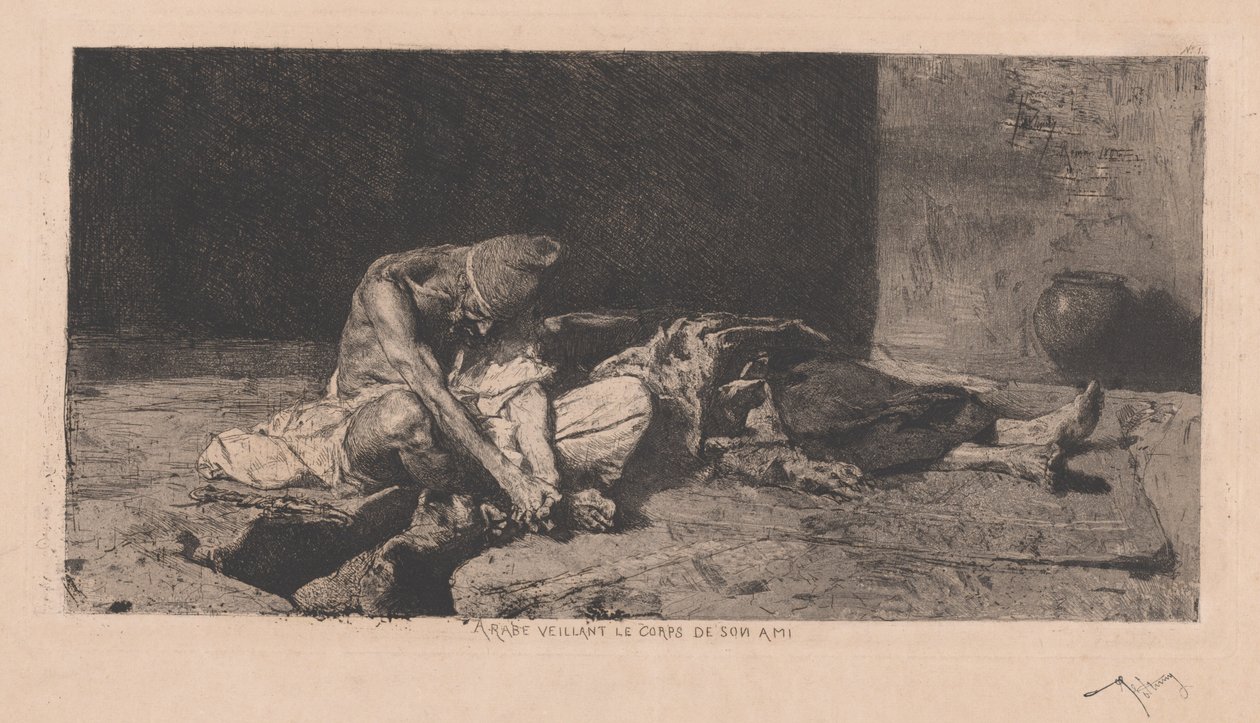 Arabe veillant le corps de son ami - Marià Fortuny