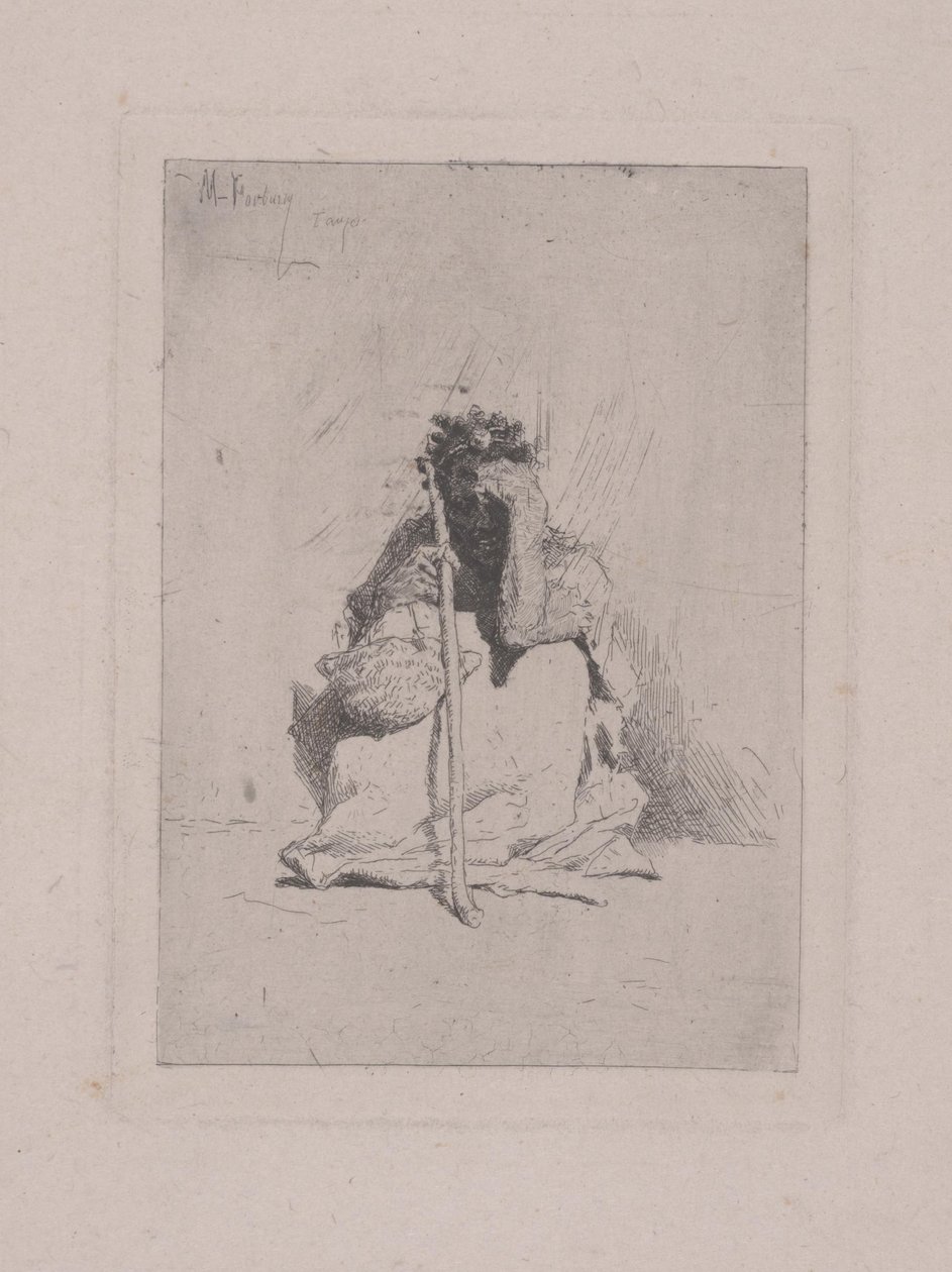 Sans titre - Figure accroupie avec canne - Mariano José María Bernardo Fortuny y Carbó