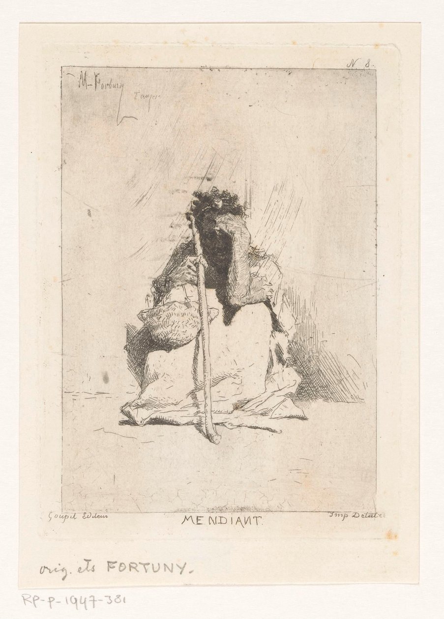 Mendiant assis avec un bâton - Mariano José María Bernardo Fortuny y Carbó