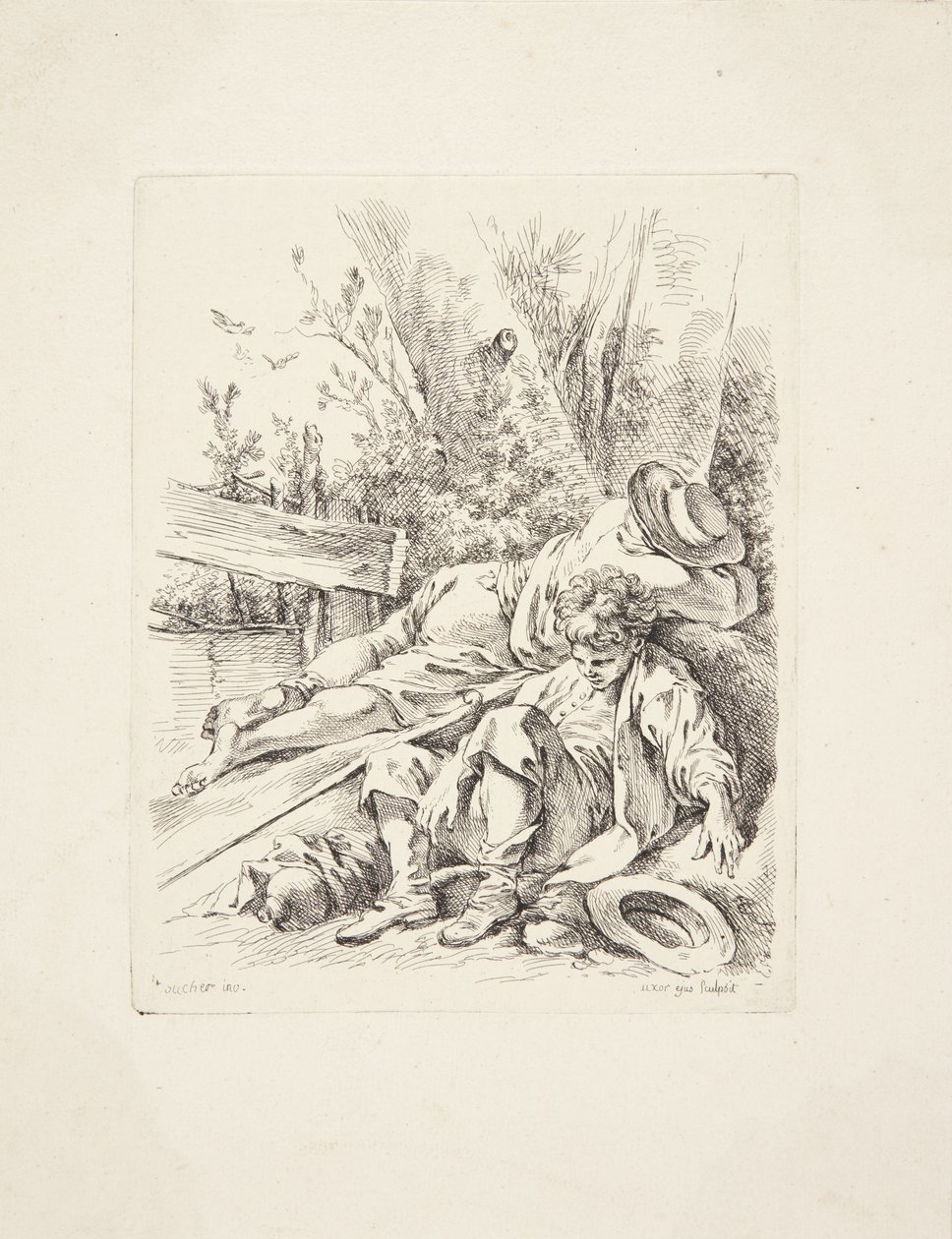 Deux garçons dormant contre un arbre - Marie Jeanne Boucher
