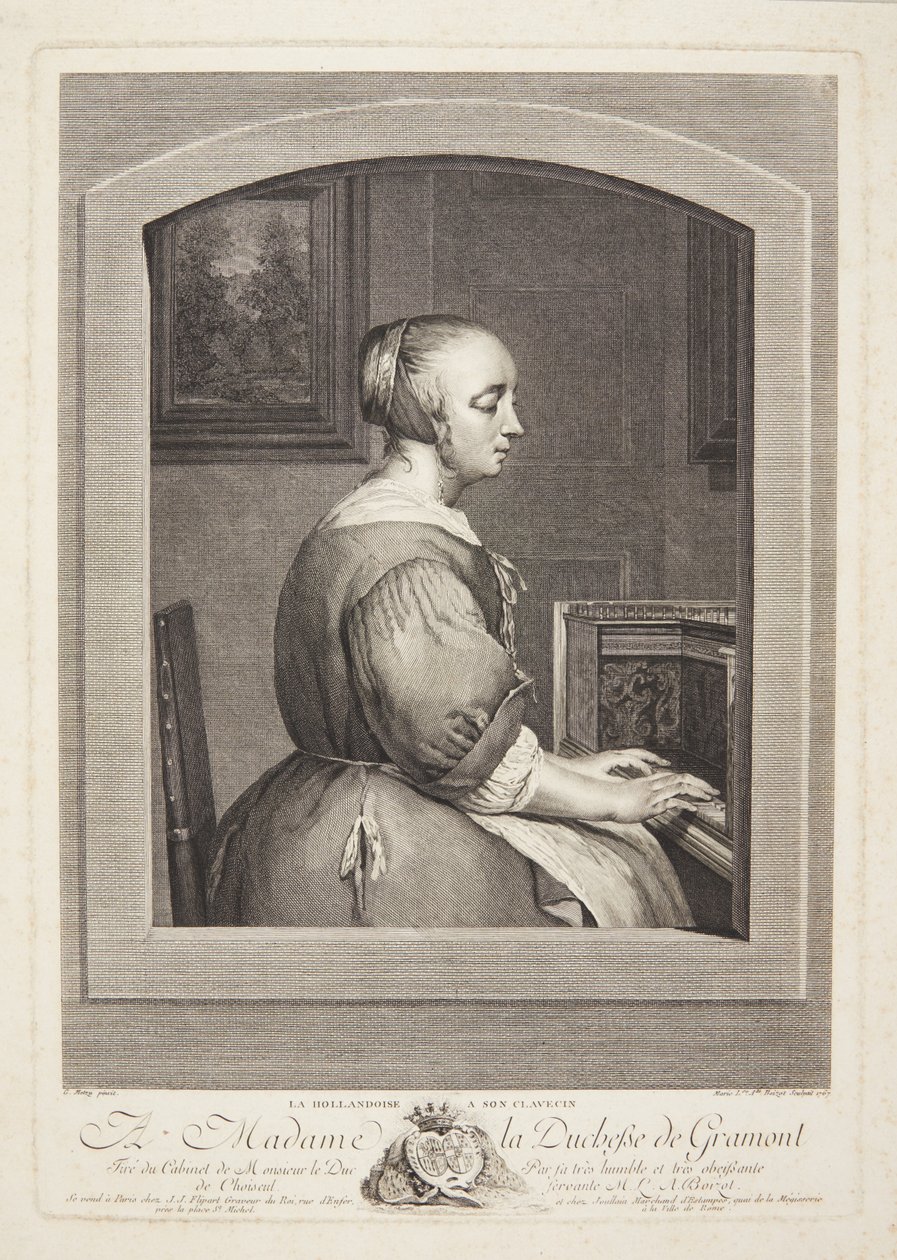 Une femme néerlandaise jouant du clavecin, vue à travers une fenêtre - Marie Louise Adélaïde Boizot