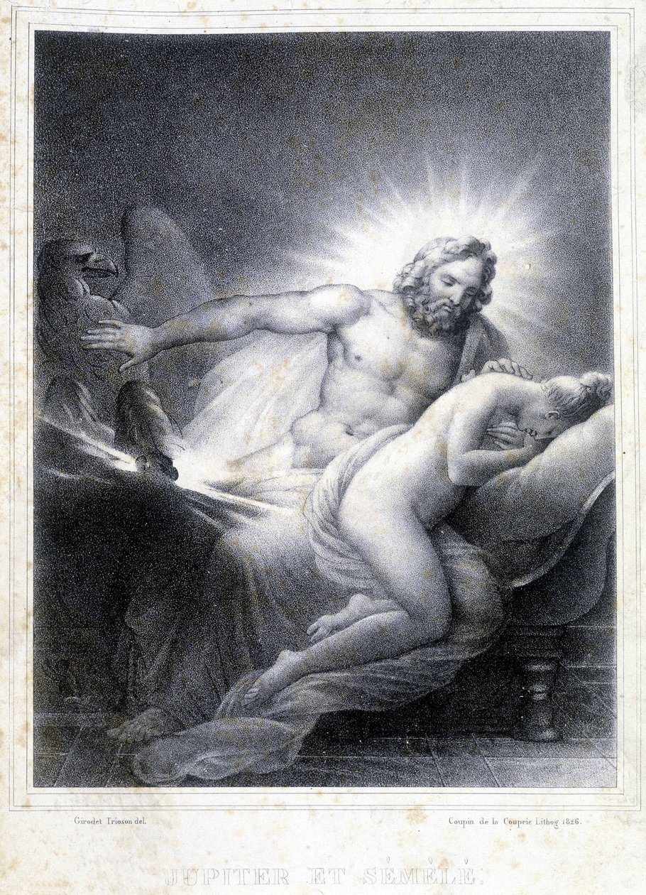 Jupiter et Sémélé. Lithographie de Coupin de Couprie en 1826. - Marie Philippe Coupin de la Couperin