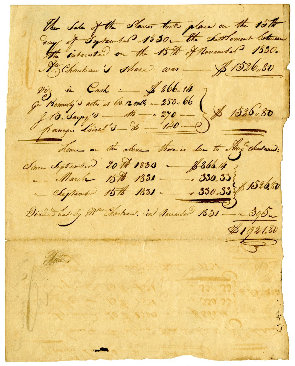 Document concernant la vente d