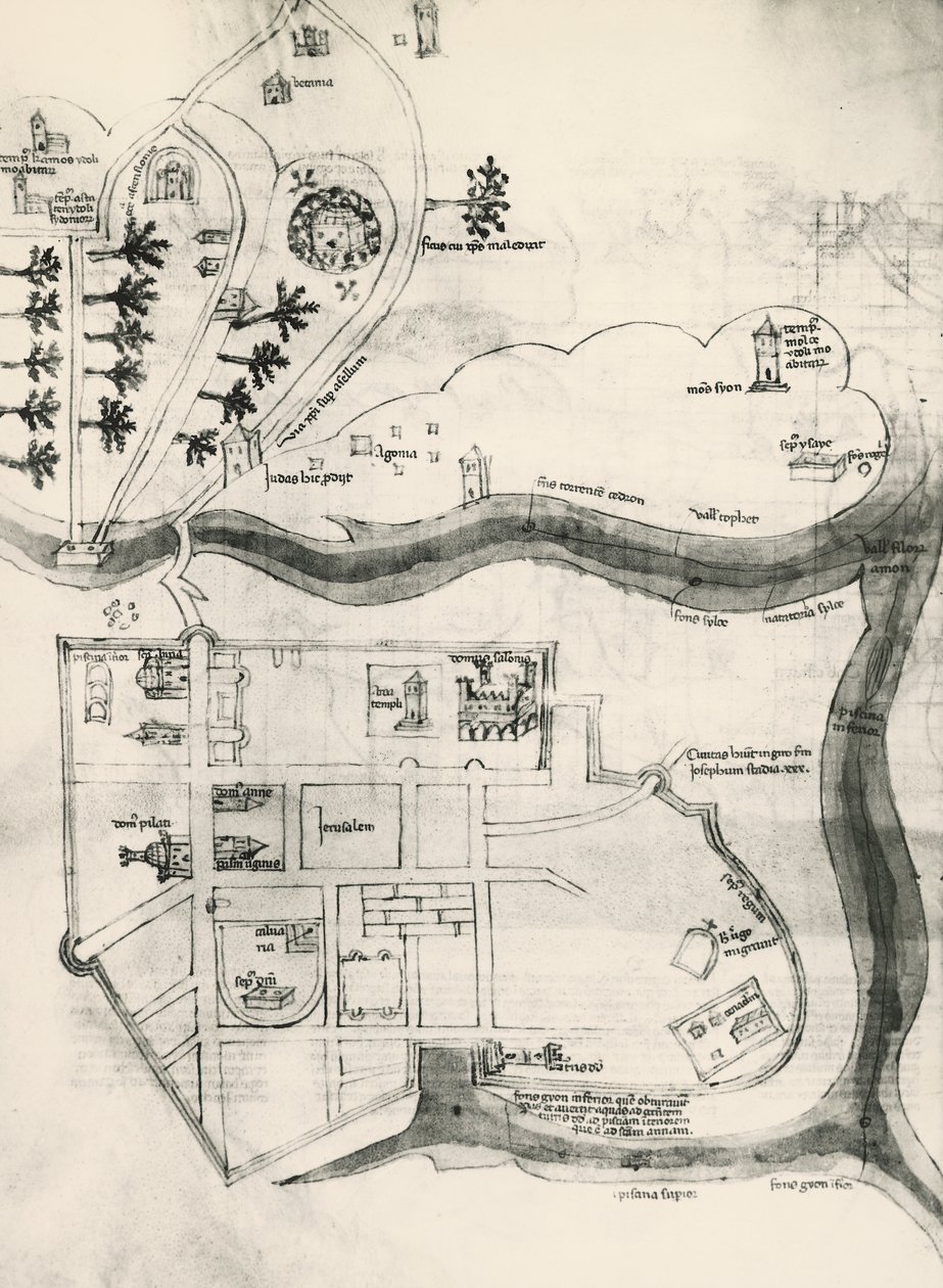 Carte de Jérusalem, du Livre des Secrets des Fidèles de la Croix (Liber Secretorum Fidelium Crucis) - Marino the Elder (after) Sanuto