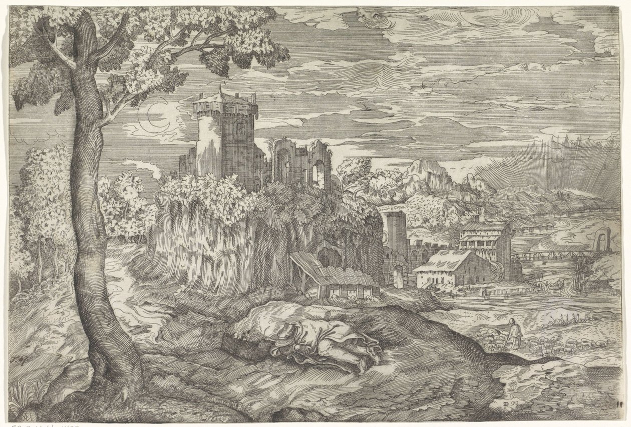 Paysage avec ruine de château - Mario Cartaro