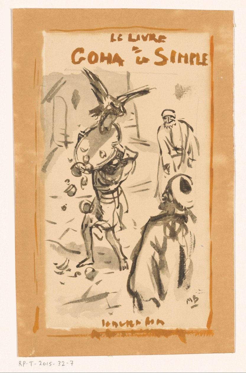 Homme avec plateau attaqué par un oiseau de proie - Marius Bauer (signed by artist)