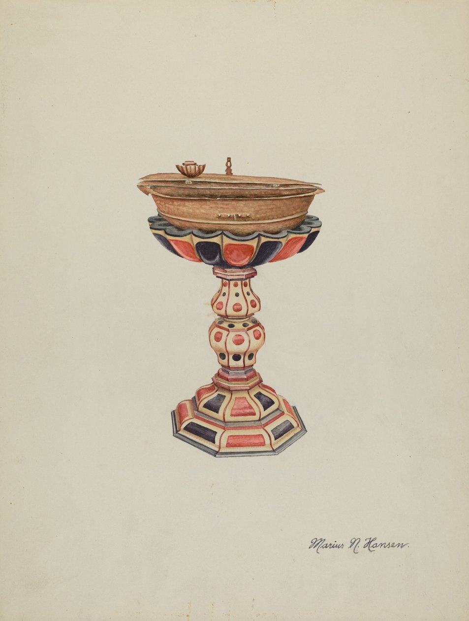 Fonts baptismaux et support, vers 1939 - Marius Hansen