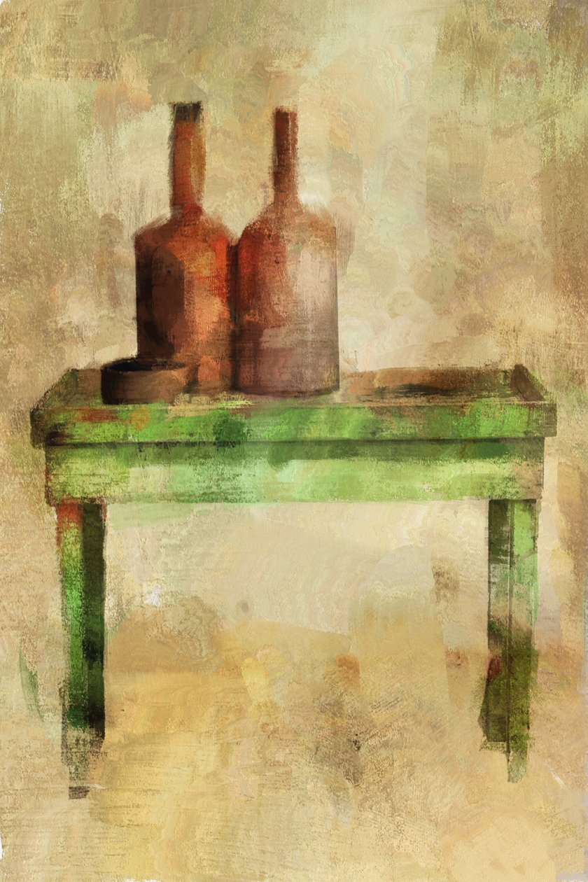 Table avec bouteilles (technique mixte) - Mark Gordon