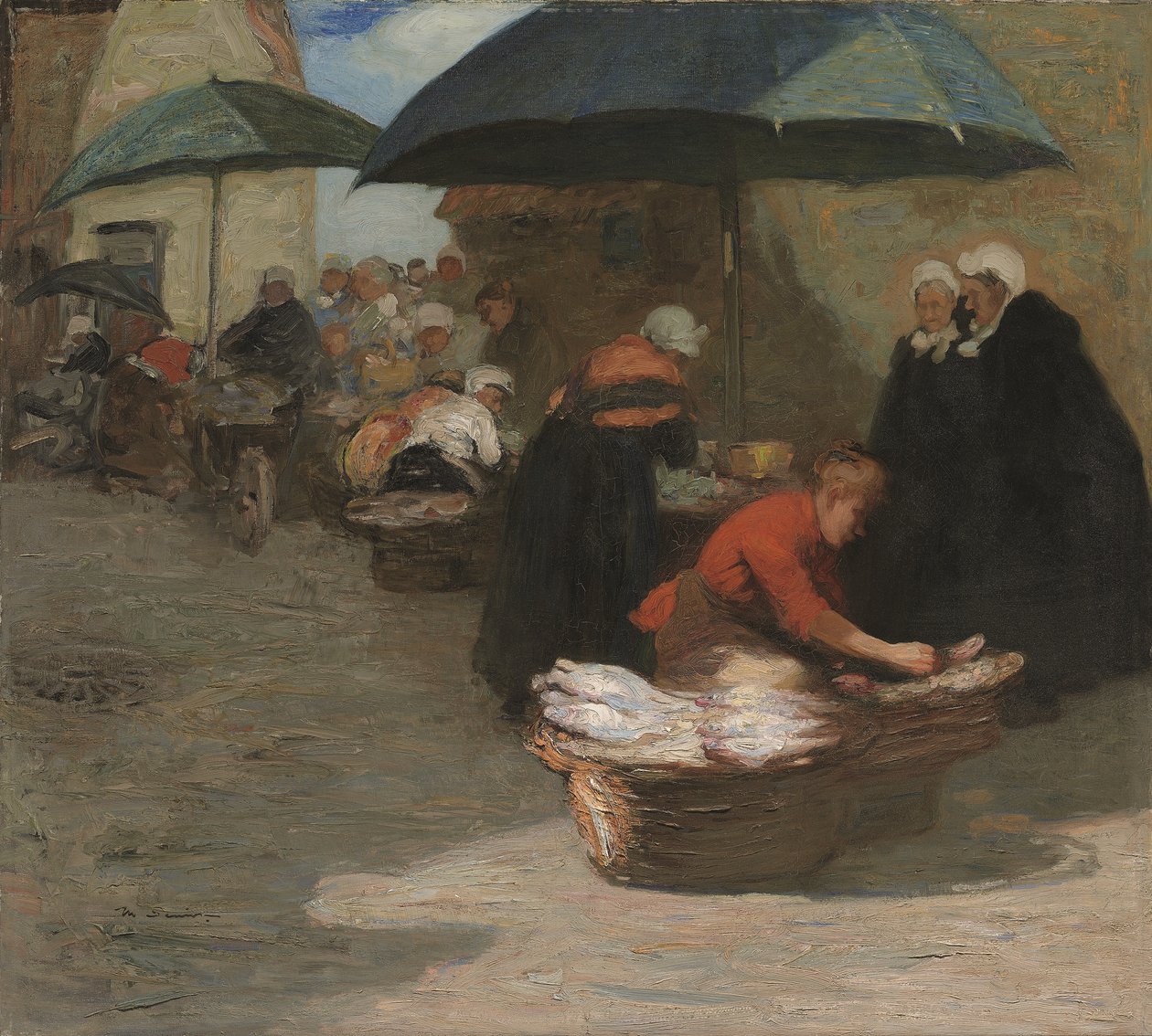 Un marché aux poissons flamand (huile sur toile) - Mark Senior