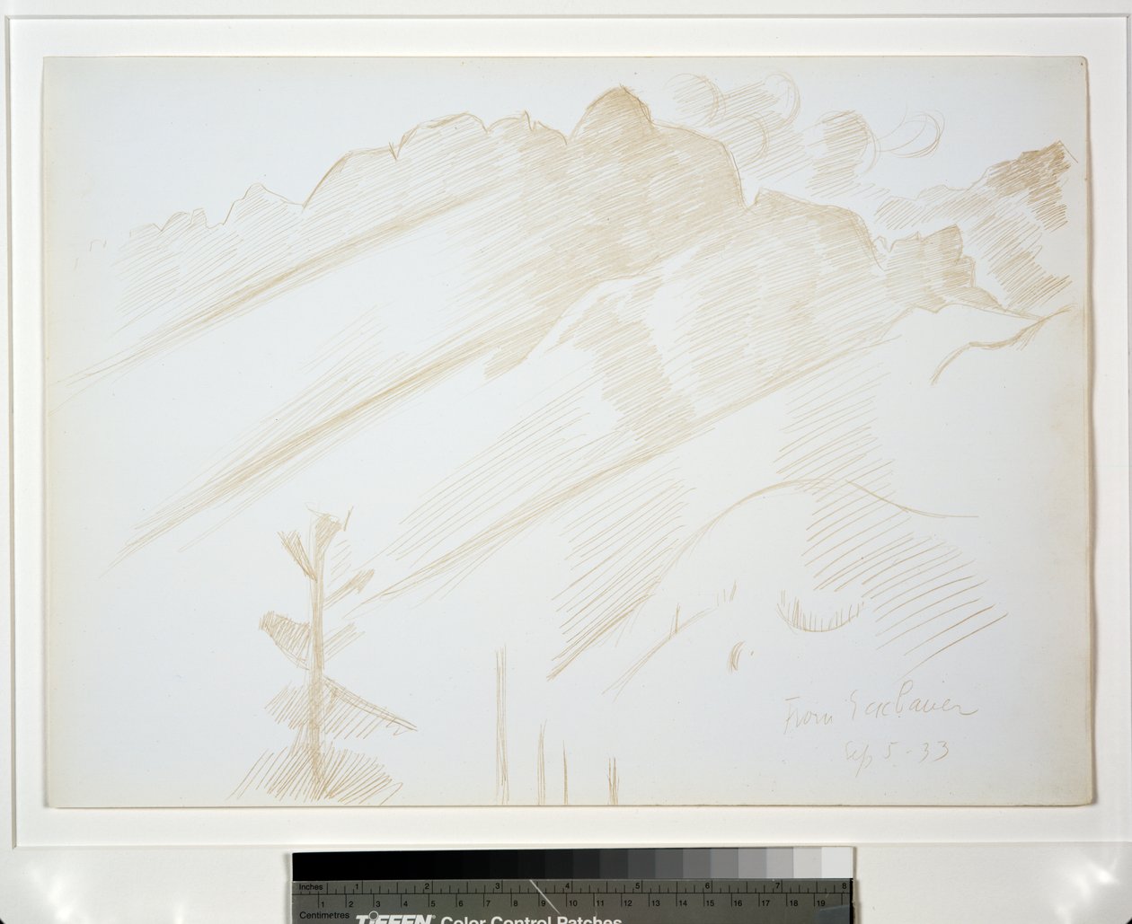 Paysage de montagne avec nuages et arbres - Marsden Hartley