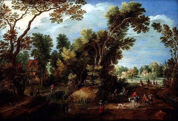 Paysage fluvial boisé avec figures - Marten Ryckaert