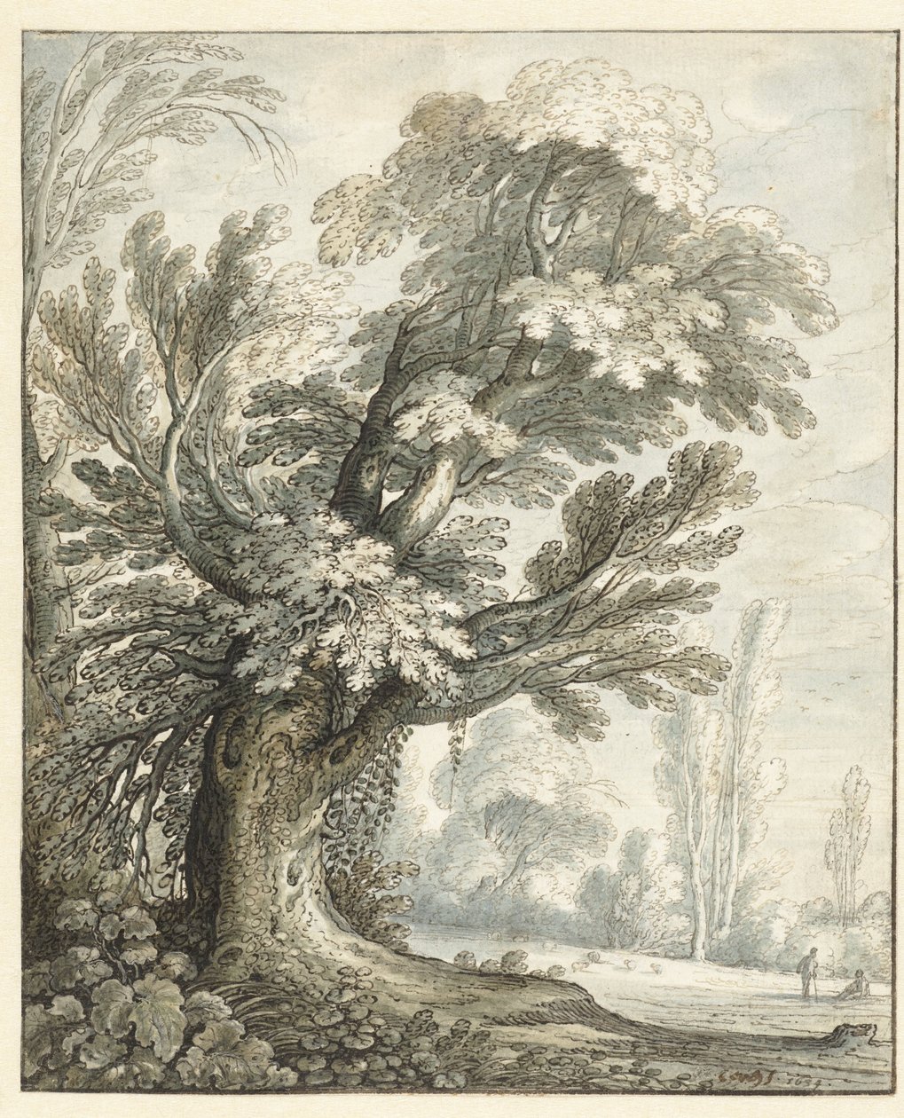 Paysage avec un grand arbre - Marten de Cock