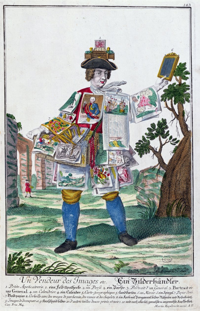 Vendeur de Tableaux, vers 1735 (gravure en couleur) - Martin Engelbrecht
